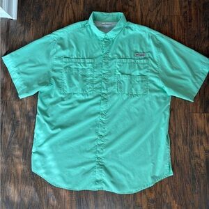 Columbia PFG Omni-Shade Short Sleeve Button-Down Fishing Shirt Seafoam Green